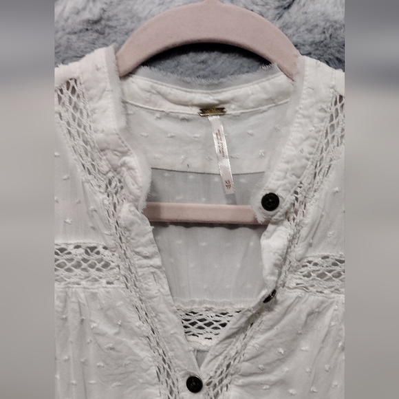Free People Every Day Girl Shirt Women's XS White Lace Swiss Dot 90s Y2K - Picture 3 of 11